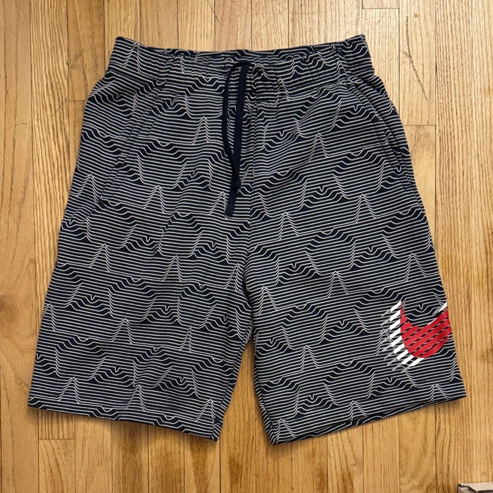 Nike - Navy Blue and White Star Pattern Athletic Shorts with Red Swoosh - Size S